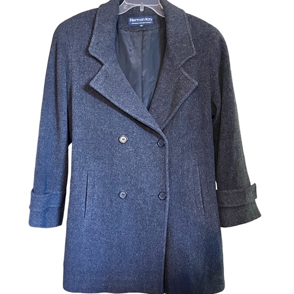 Vtg  women’s Herman Kay 100% wool charcoal gray double breasted pea coat size 10 - Picture 1 of 9